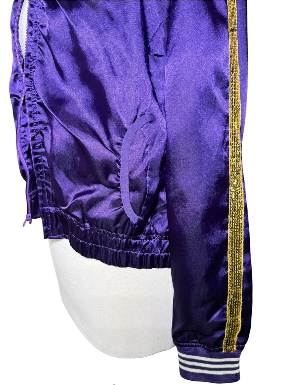 Los Angeles Lakers Y2K Satin Bomber Jacket NBA 4 Her Purple Gold XL EUC